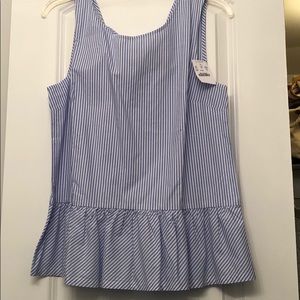 NWT J. Crew blue seersucker peplum tie back top